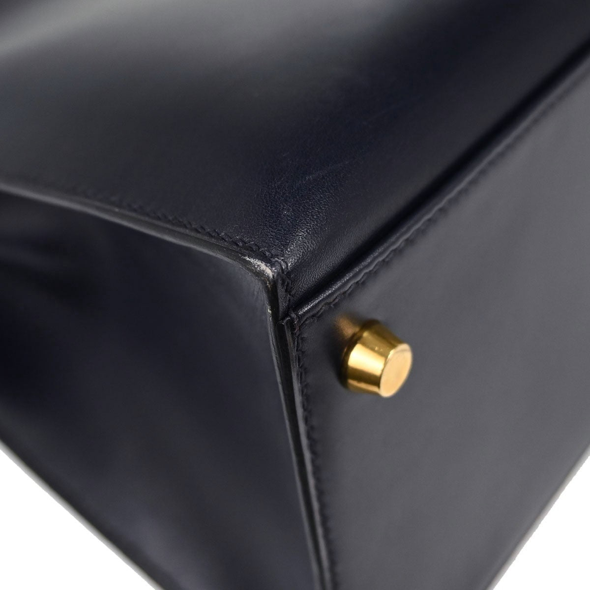 Hermes Kelly Blue Box Calf With Gold Hardware Blue Calfskin Handbag (Pre-Owned)