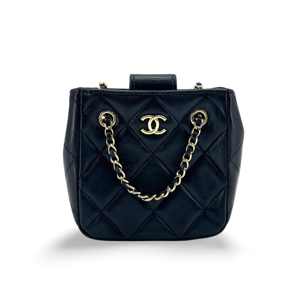 Chanel Cc Square Clutch With Chain Quilted Lambskin Black Leather Clutche & Pouche Bag (Pre-Owned)