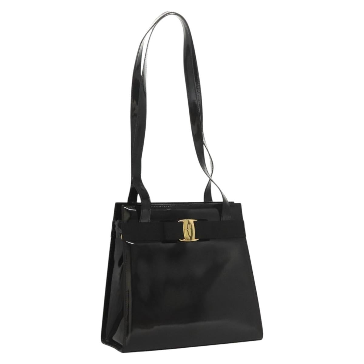 Salvatore Ferragamo Vala Patent Leather Black Patent_Leather Shoulder Bag Bag (Pre-Owned)