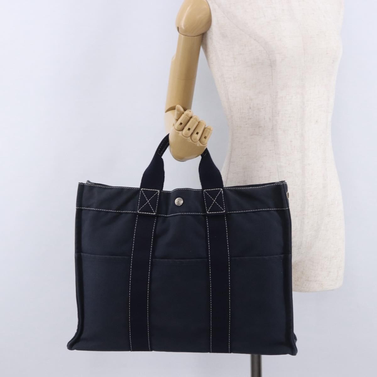 Hermes Fourre Tout Tote Canvas Navy Canvas Tote Bag Bag (Pre-Owned)