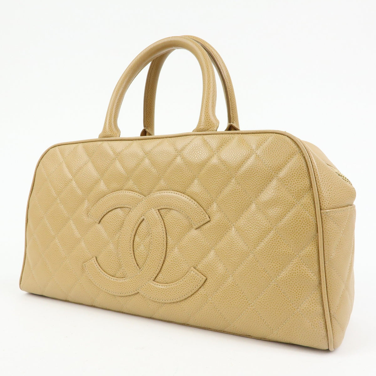 Chanel Timeless Cc Bowler Quilted Caviar Beige Leather Handbag (Pre-Owned)