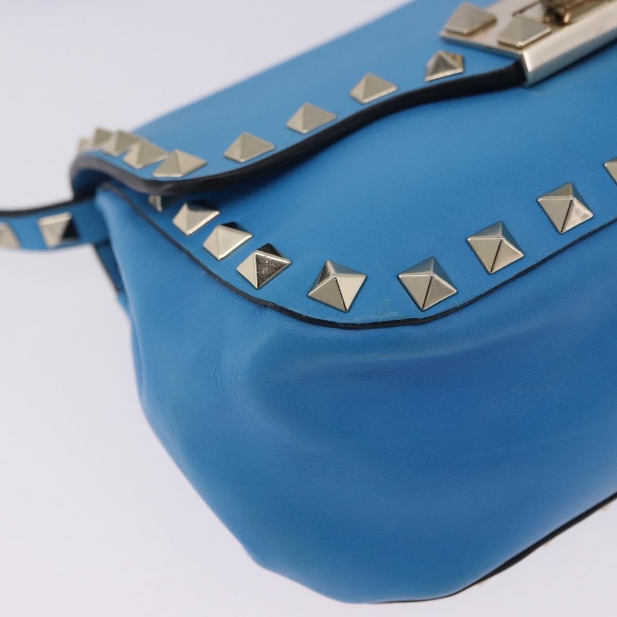 Valentino Garavani Rockstud Flip Lock Compartment Leather Blue Leather Shoulder Bag Bag (Pre-Owned)
