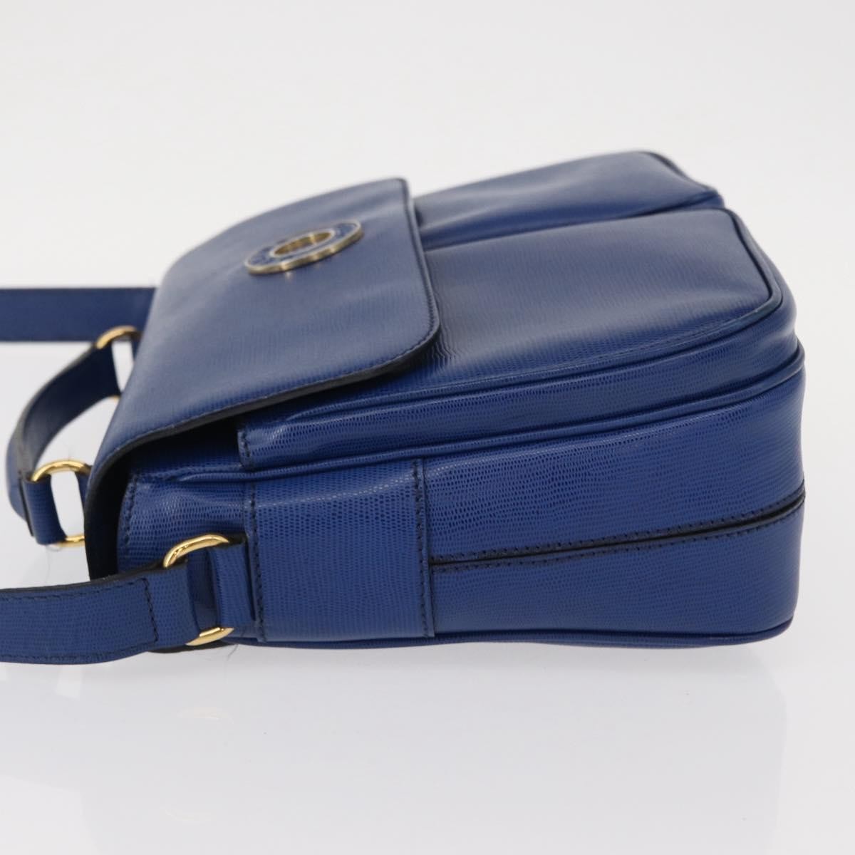 Celine Vintage Circle Logo Leather Blue Leather Shoulder Bag Bag (Pre-Owned)