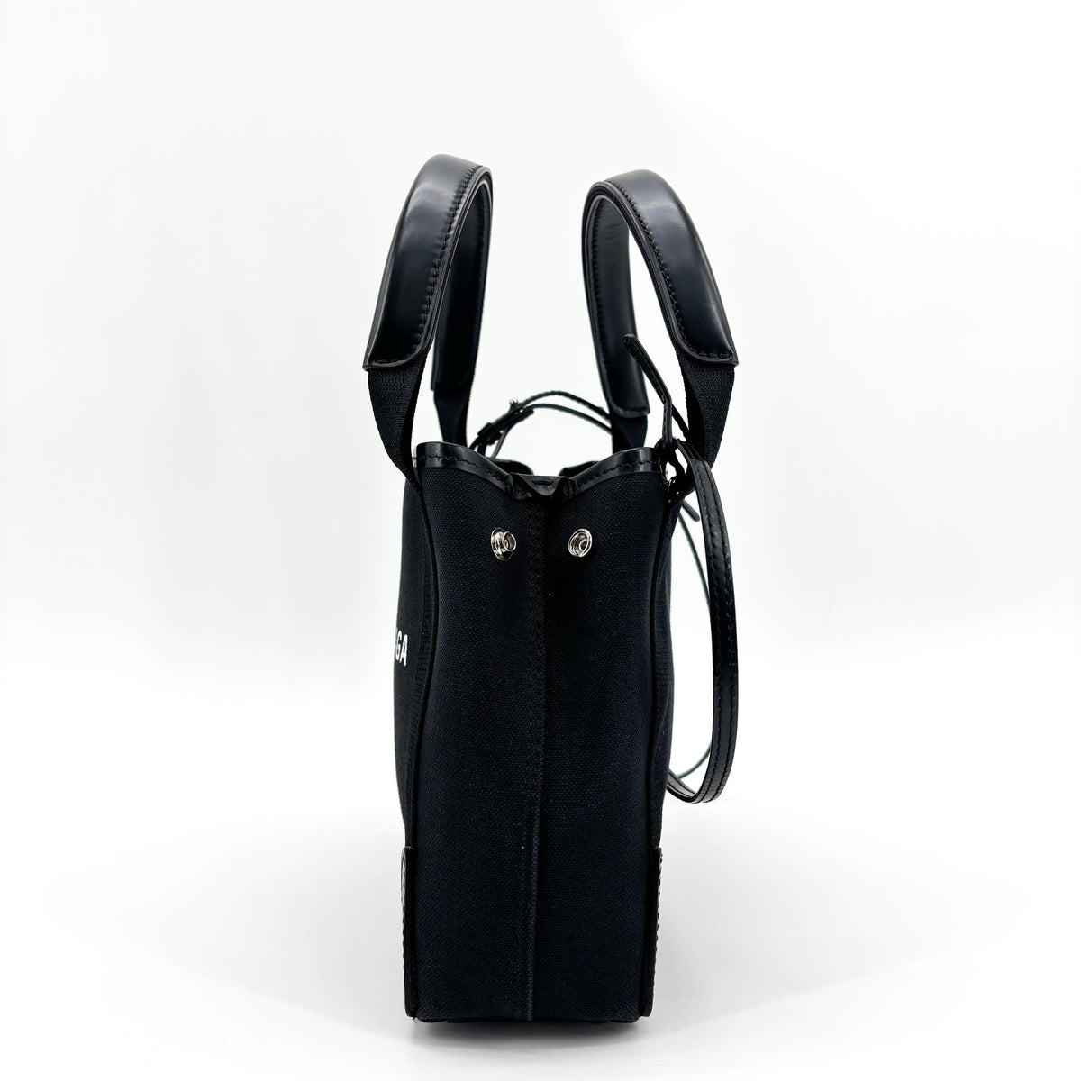 Balenciaga Navy Cabas Canvas With Leather Black Canvas Tote Bag Bag (Pre-Owned)