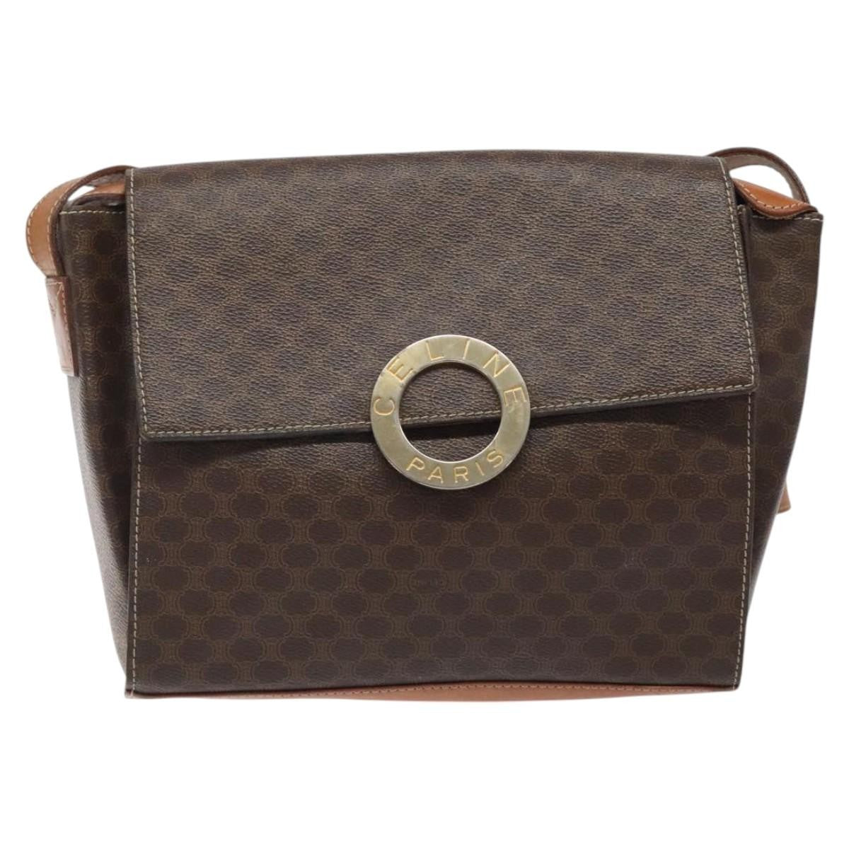 Celine Vintage Macadam Circle Logo Canvas And Leather Brown Canvas Shoulder Bag Bag (Pre-Owned)