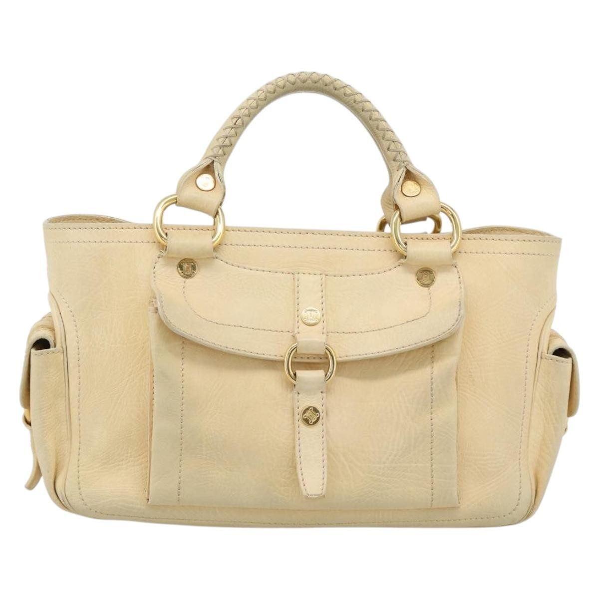 Celine Boogie Satchel Leather Beige Leather Handbag (Pre-Owned)