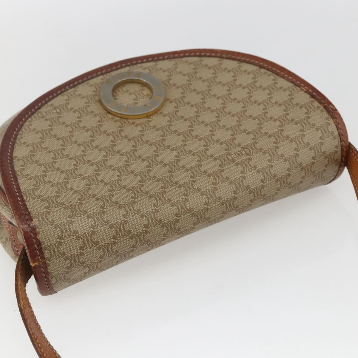 Celine Vintage Macadam Circle Logo Canvas And Leather Beige Canvas Shoulder Bag Bag (Pre-Owned)