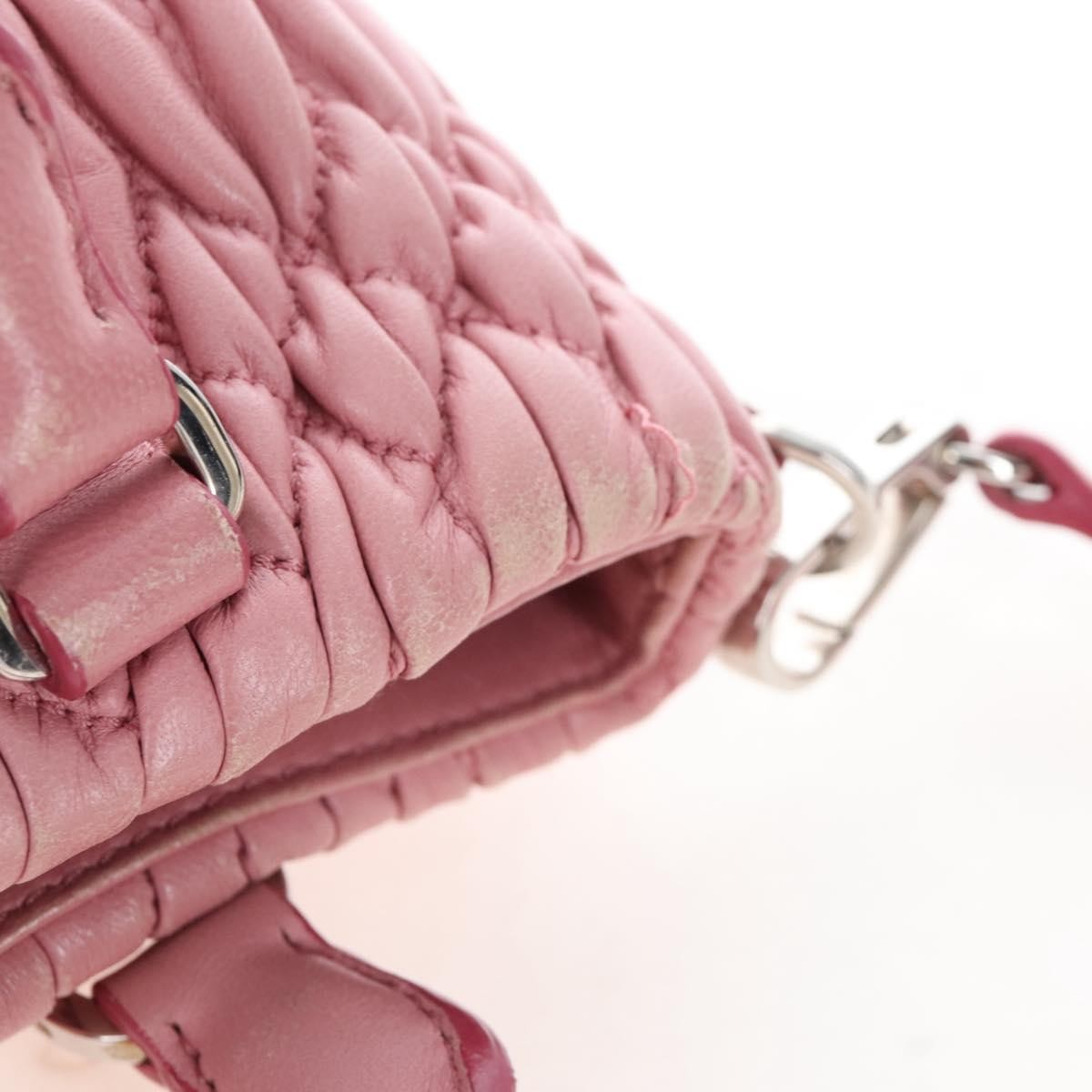 Miu Miu Crystal Convertible Top Handle Matelasse Leather Pink Leather Handbag (Pre-Owned)