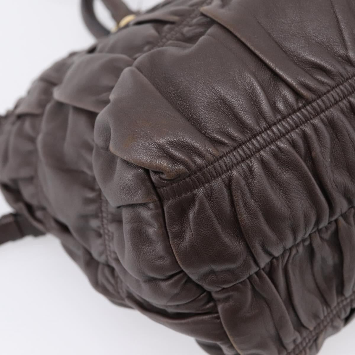 Prada Gaufre Nappa Leather Brown Leather Tote Bag Bag (Pre-Owned)