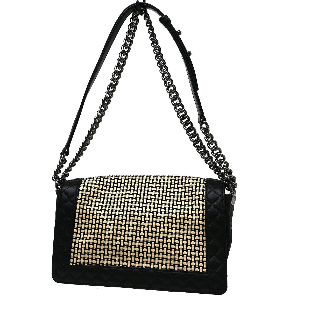 Chanel Reverso Boy Flap Woven Calfskin Black Leather Shoulder Bag Bag (Pre-Owned)
