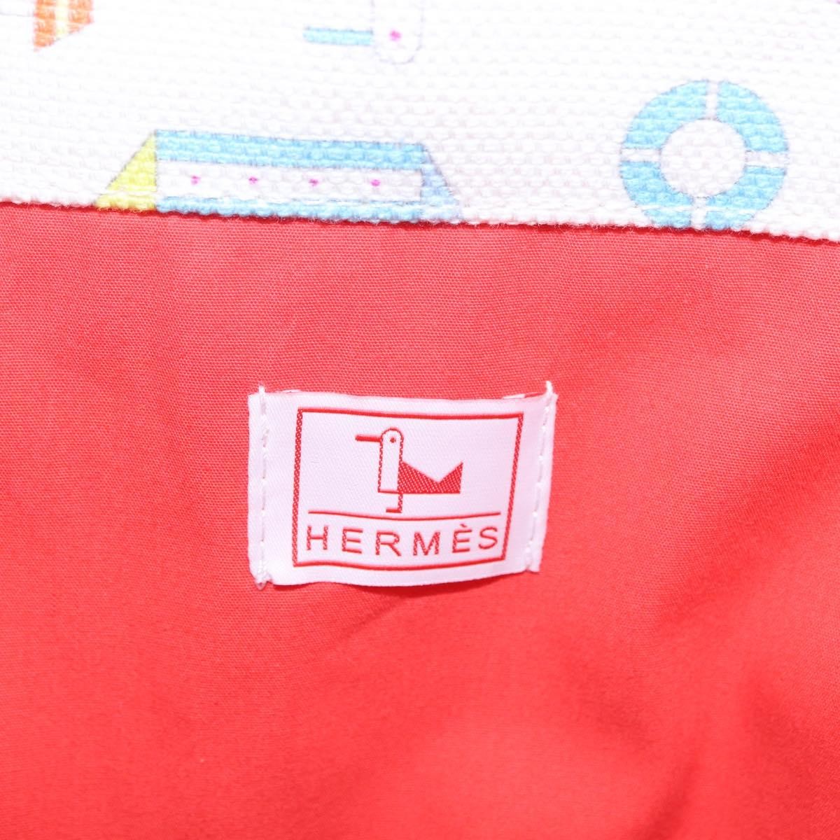 Hermes Beach Printed Toile White Canvas Tote Bag Bag (Pre-Owned)