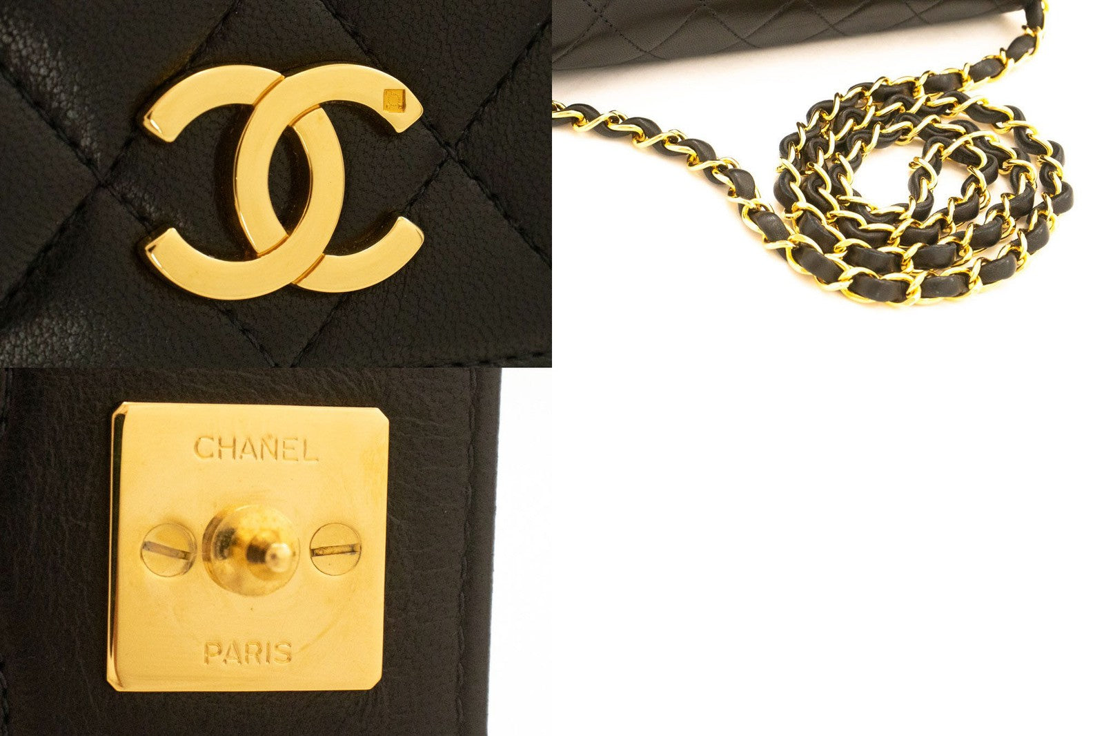 Chanel Vintage Full Flap Quilted Lambskin Black Leather Shoulder Bag Bag (Pre-Owned)