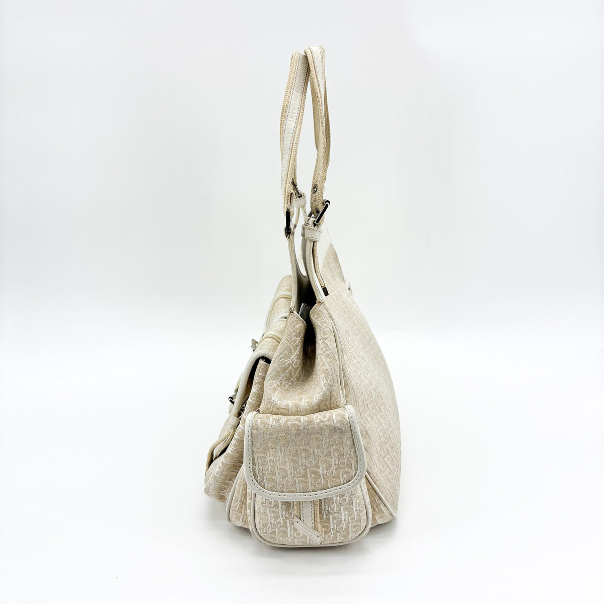 Christian Dior Vintage Trotter Street Chic Pocket Hobo Diorissimo Canvas White Canvas Shoulder Bag Bag (Pre-Owned)