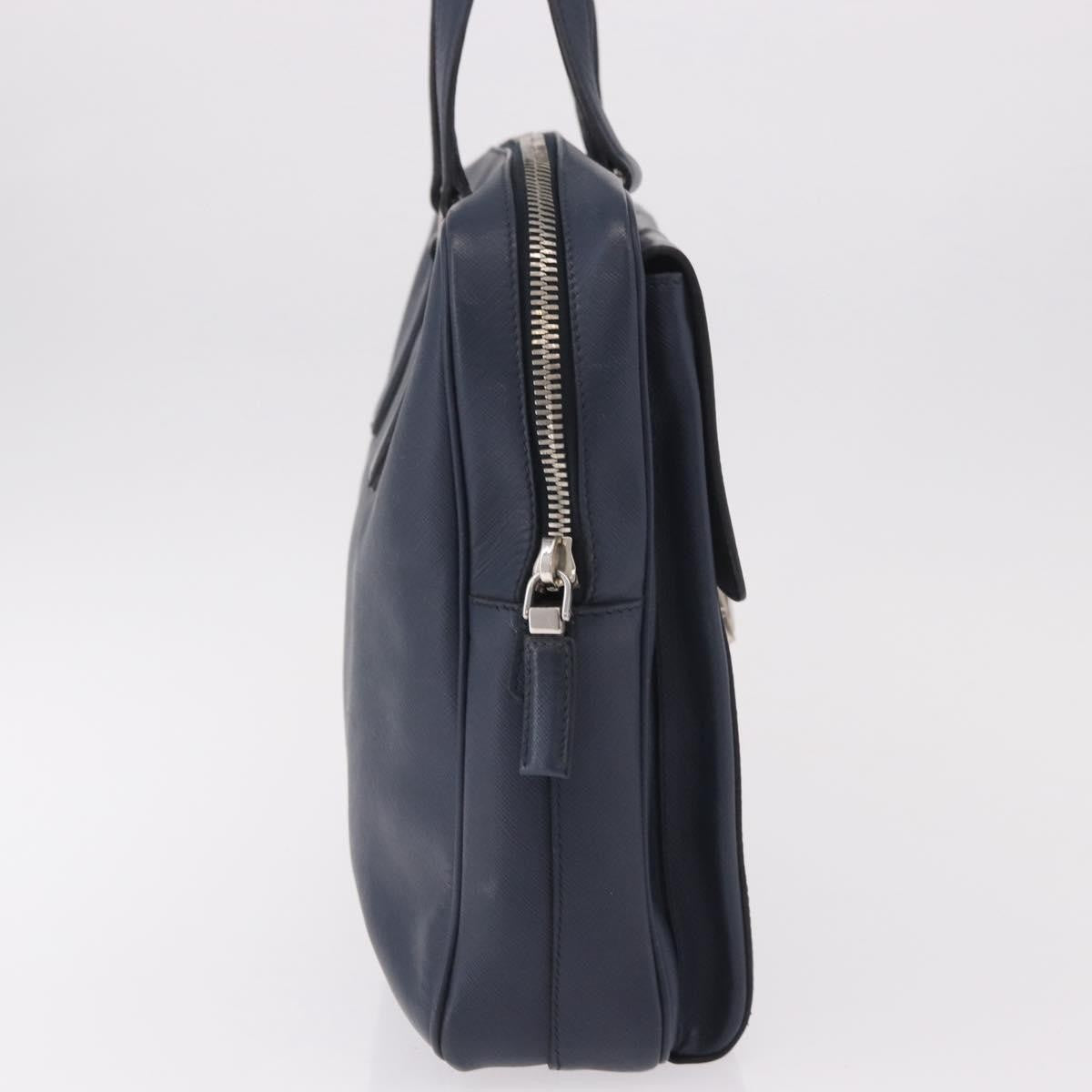 Prada Briefcase Leather Blue Leather Briefcase Bag (Pre-Owned)