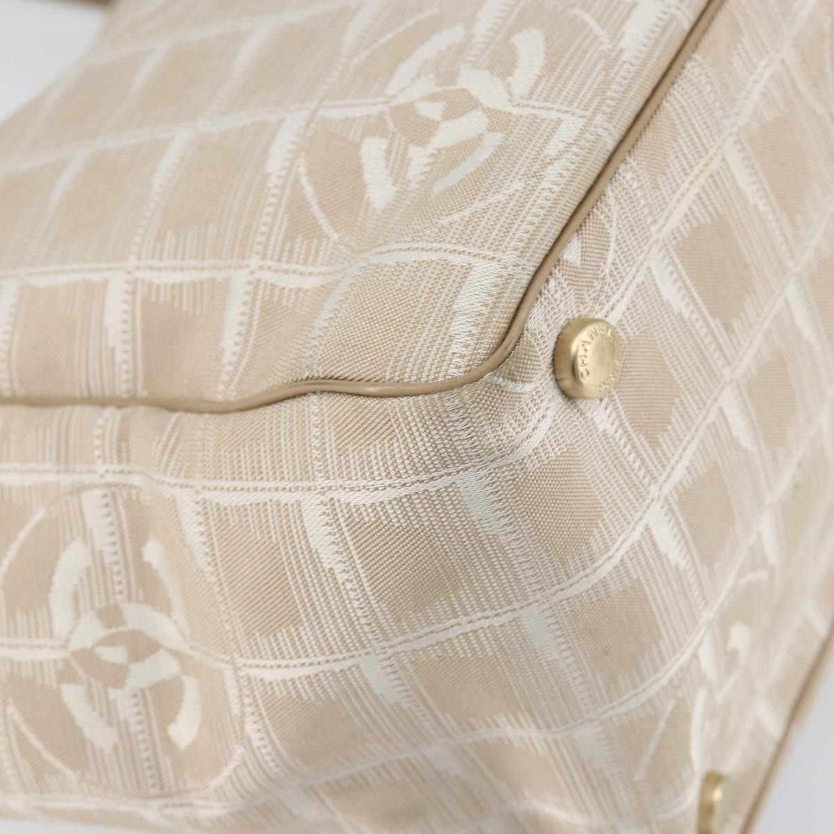 Chanel Travel Line Nylon Beige Nylon Tote Bag Bag (Pre-Owned)