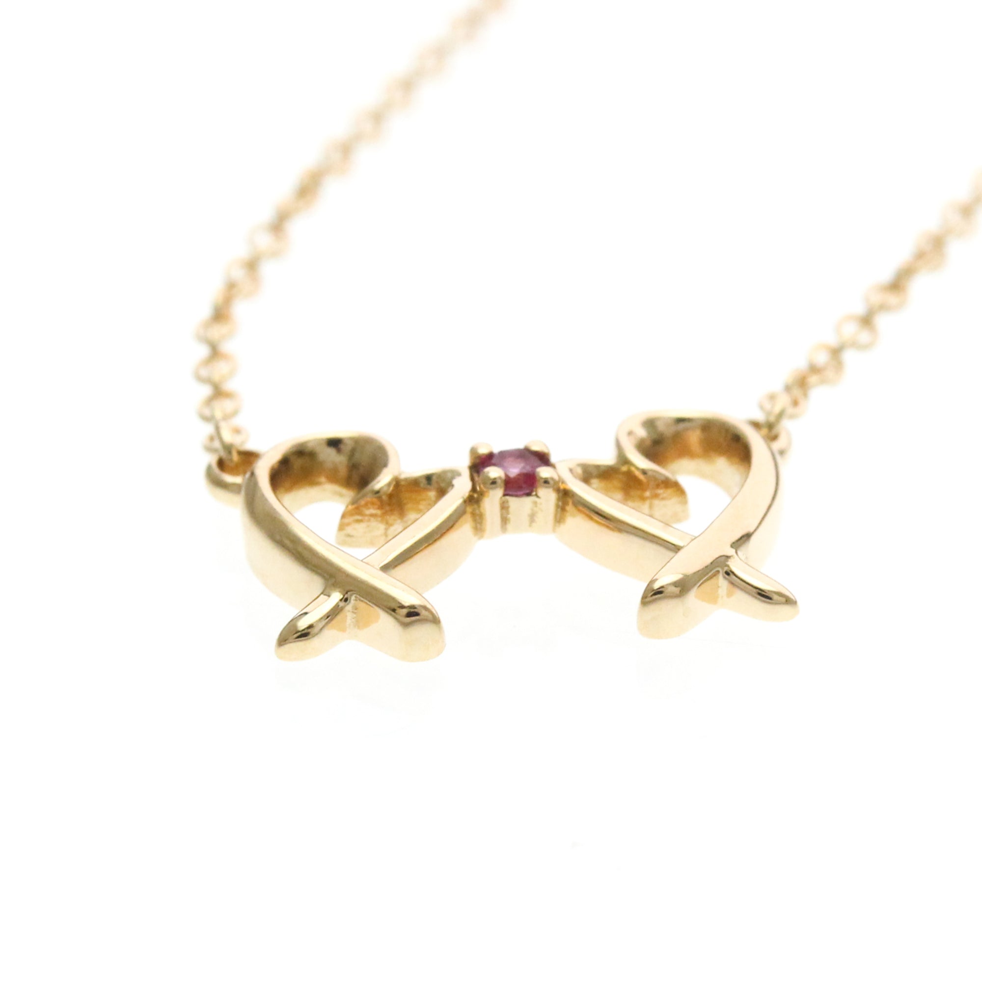 Tiffany & Co. Double Loving Heart Pendant 18K Rose Gold With Pink Sapphire Gold Pink_Gold Necklace Jewelry (Pre-Owned)