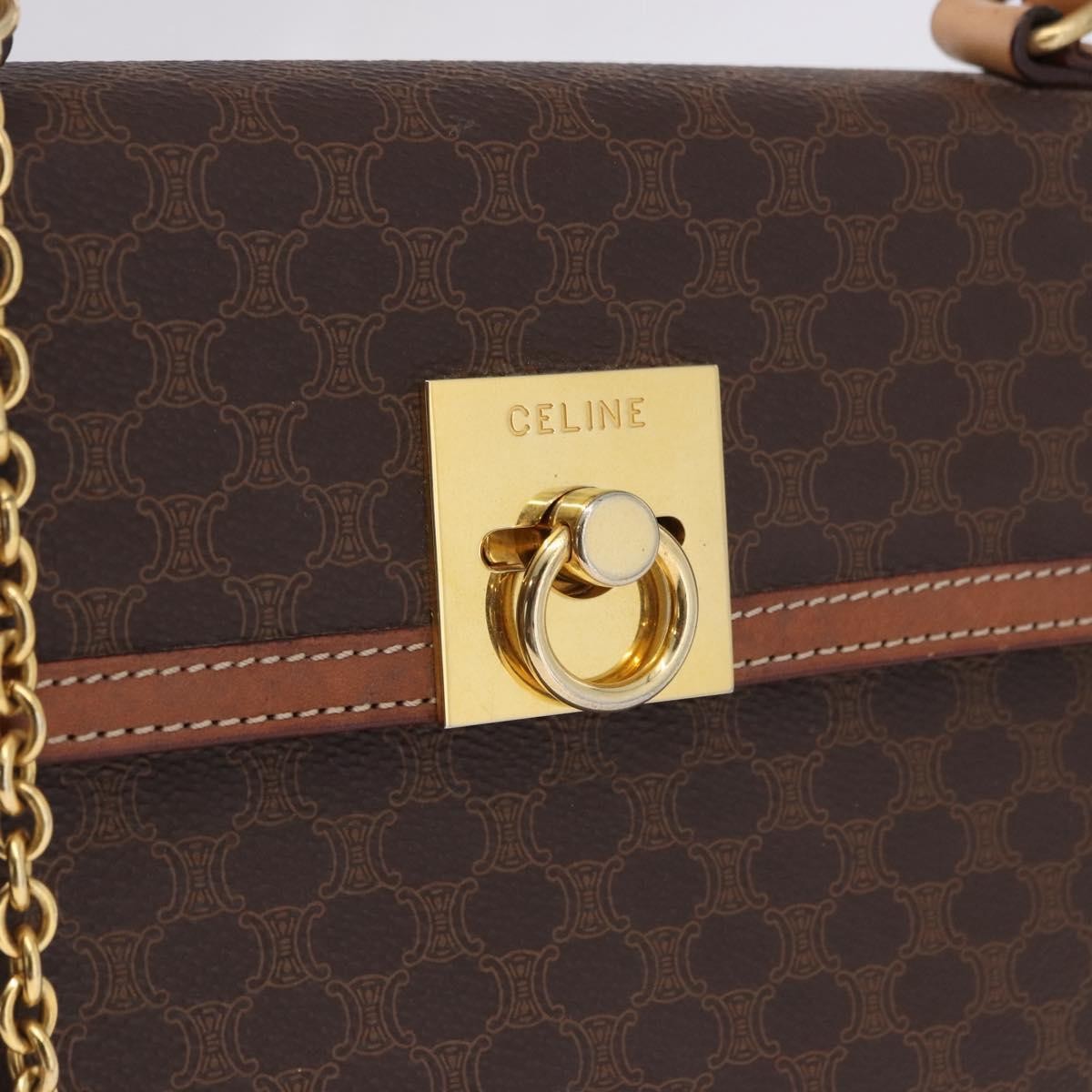 Celine Vintage Macadam Canvas And Leather Brown Canvas Handbag (Pre-Owned)