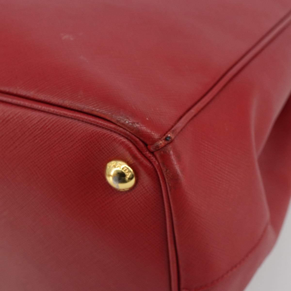 Prada Double Zip Lux Tote Saffiano Leather Red Leather Handbag (Pre-Owned)