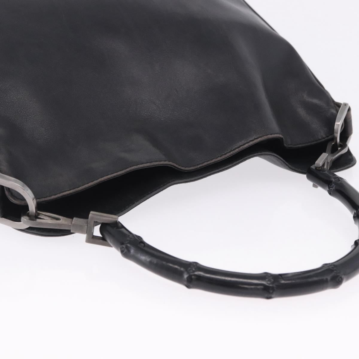 Gucci Vintage Bamboo Handle Open Hobo Leather Black Leather Shoulder Bag Bag (Pre-Owned)