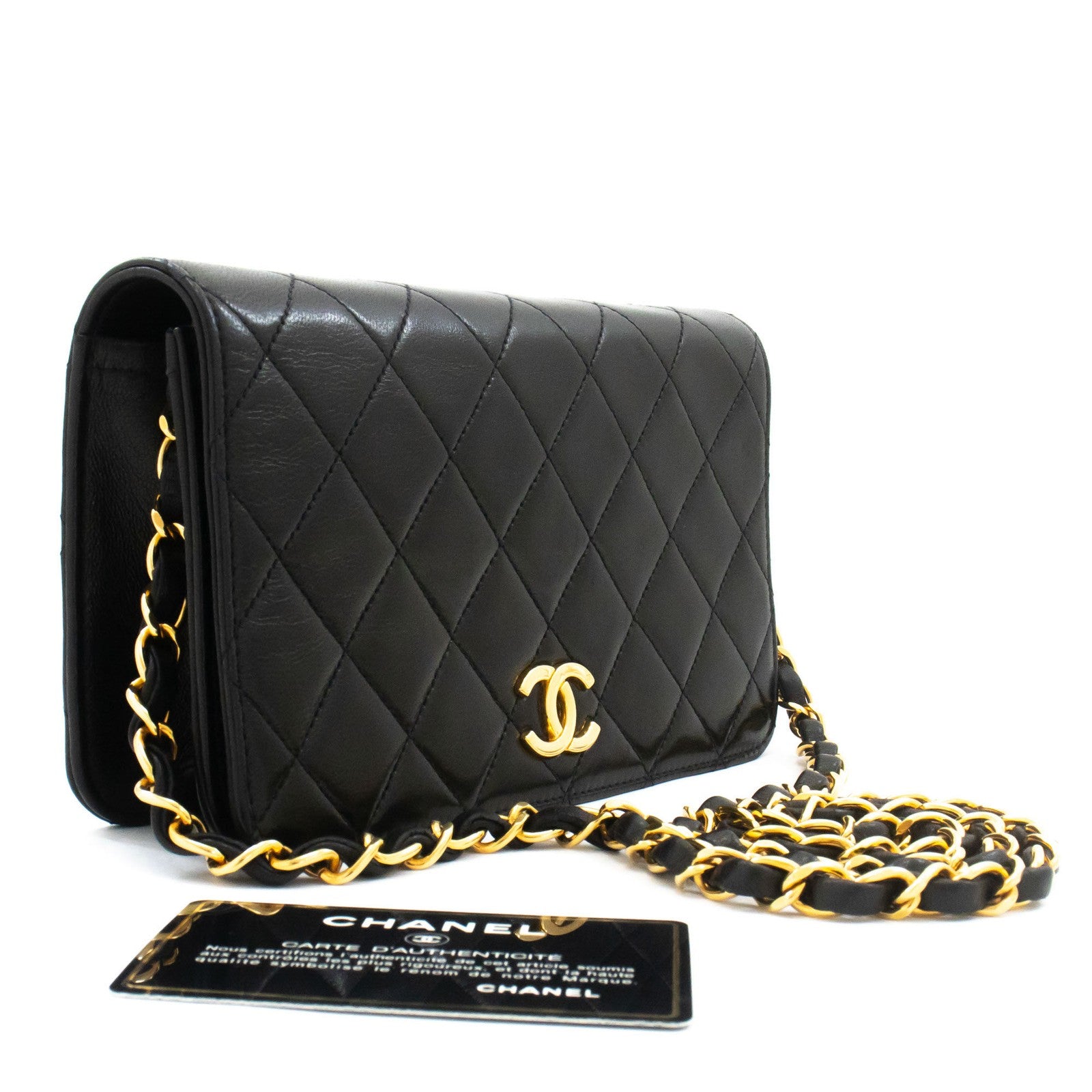 Chanel Vintage Full Flap Quilted Lambskin Black Leather Shoulder Bag Bag (Pre-Owned)