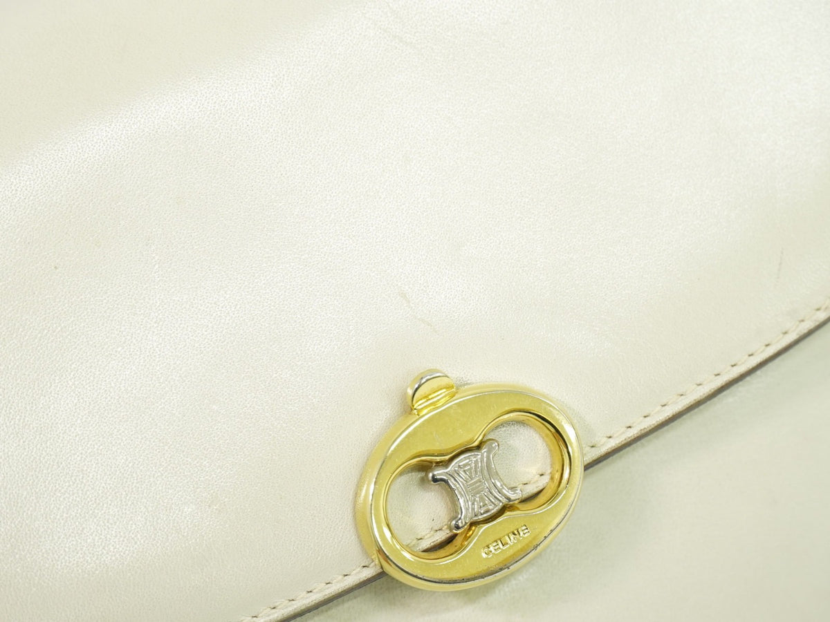 Celine Flap Shoulder Leather Beige Leather Shoulder Bag Bag (Pre-Owned)