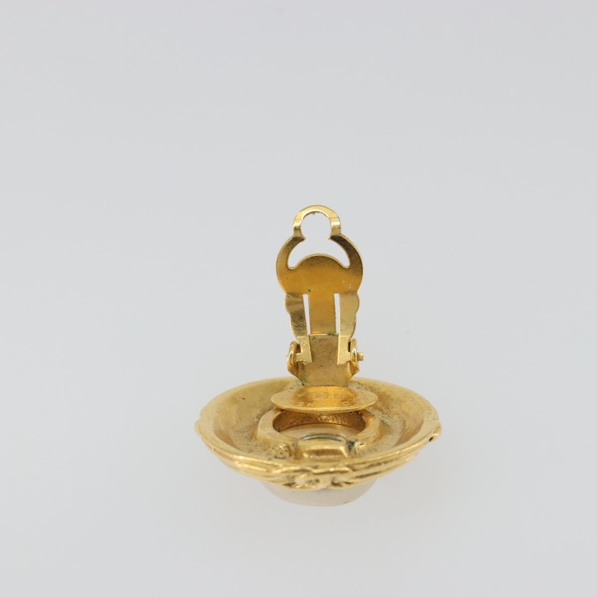 Chanel Vintage Round Cc Clip-On Metal With Faux Pearl Gold Metal Earrings Jewelry (Pre-Owned)