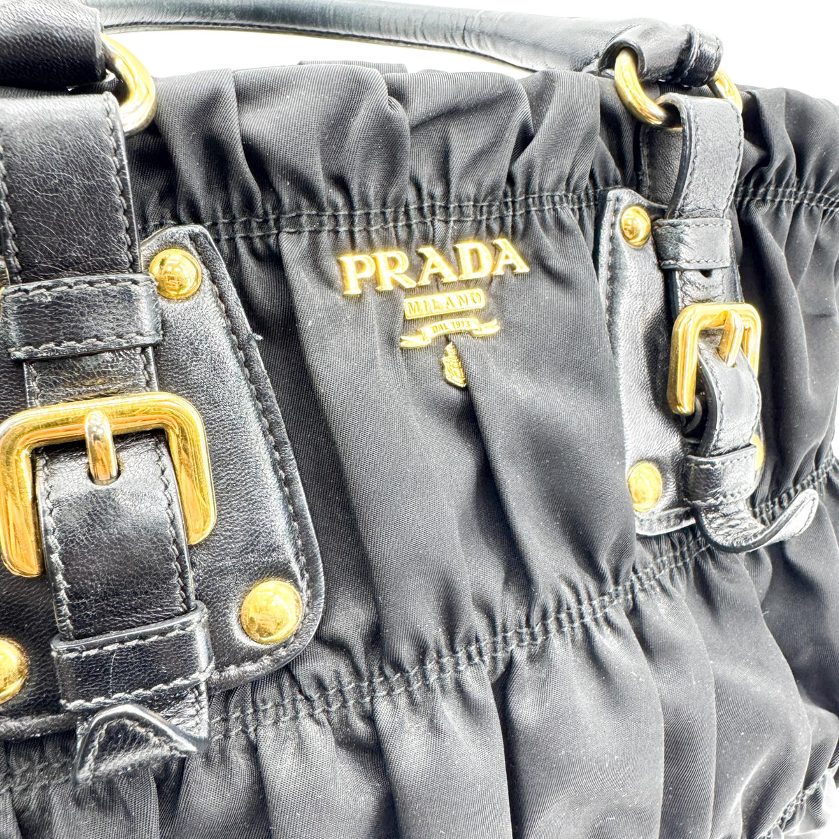 Prada Gaufre Convertible Leather And Tessuto Black Nylon Tote Bag Bag (Pre-Owned)