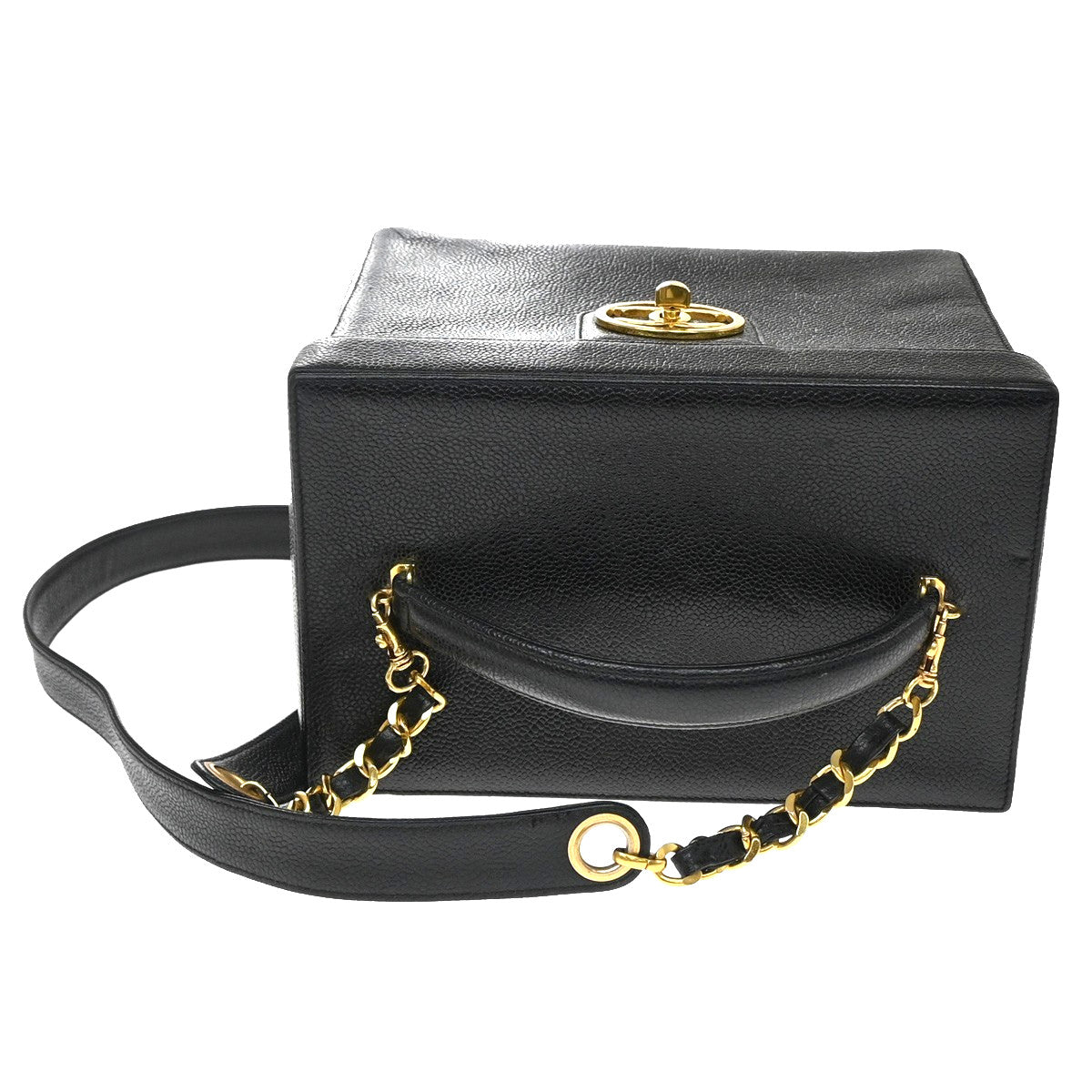 Chanel Vintage Vanity Case Calfskin Black Leather Handbag (Pre-Owned)
