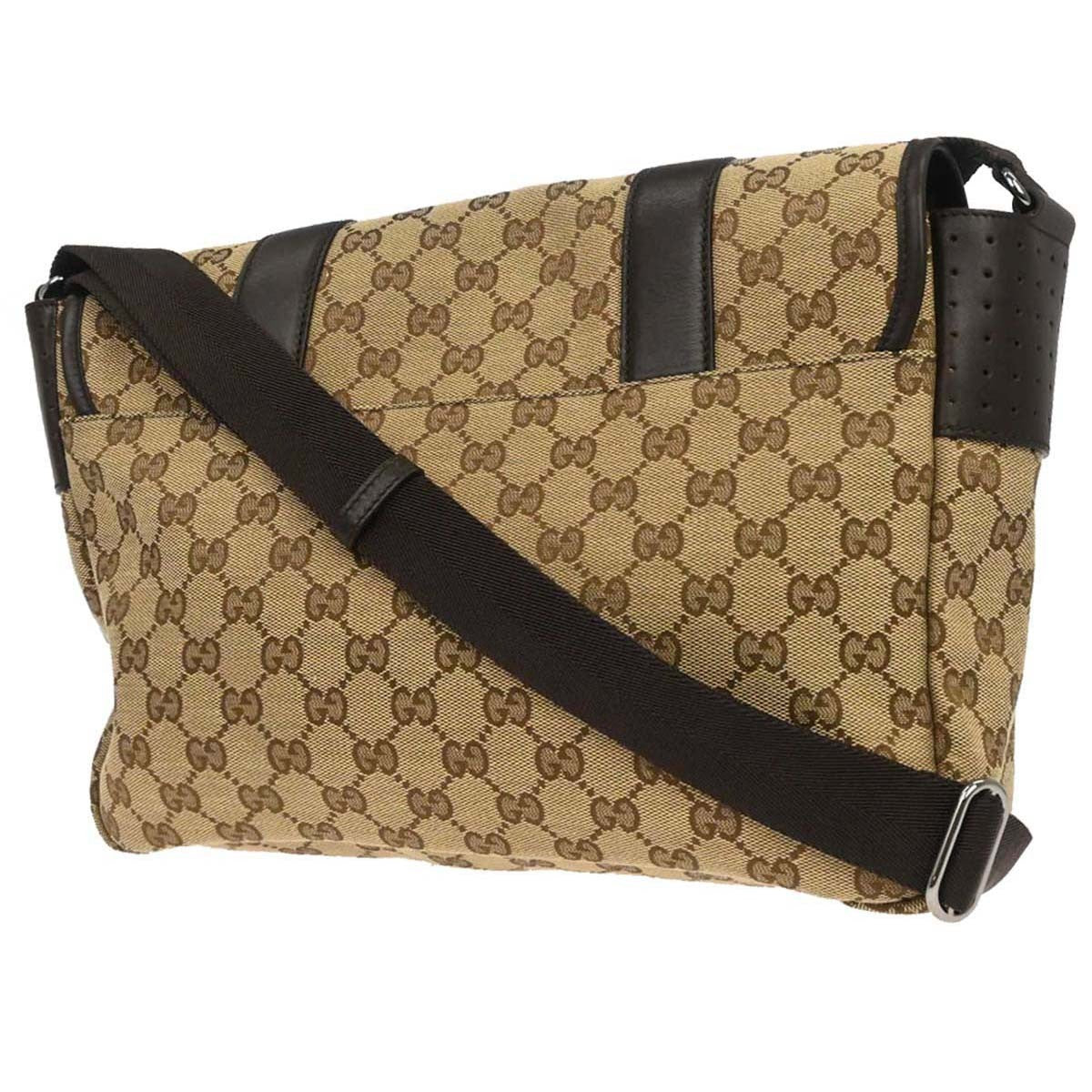 Gucci Buckle Messenger Gg Canvas Beige Canvas Handbag (Pre-Owned)