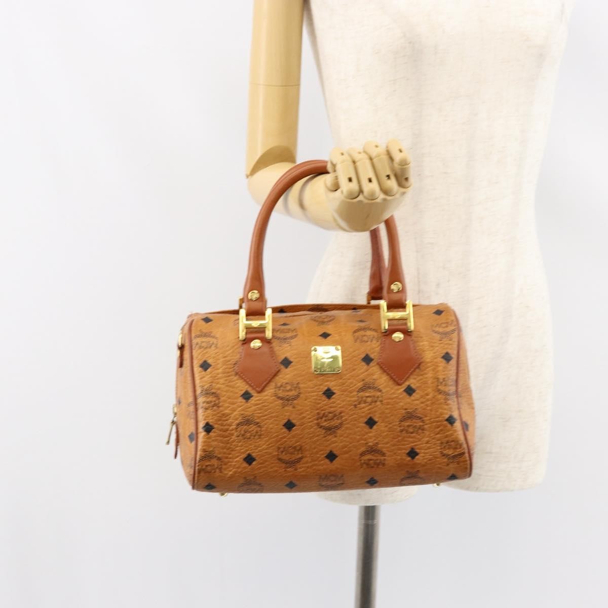 MCM Visetos Logogramme Canvas And Leather Brown Leather Handbag (Pre-Owned)