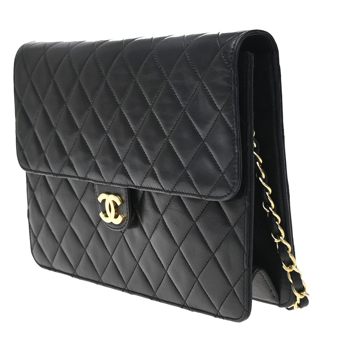 Chanel Vintage Clutch With Chain Quilted Leather Black Leather Clutche & Pouche Bag (Pre-Owned)