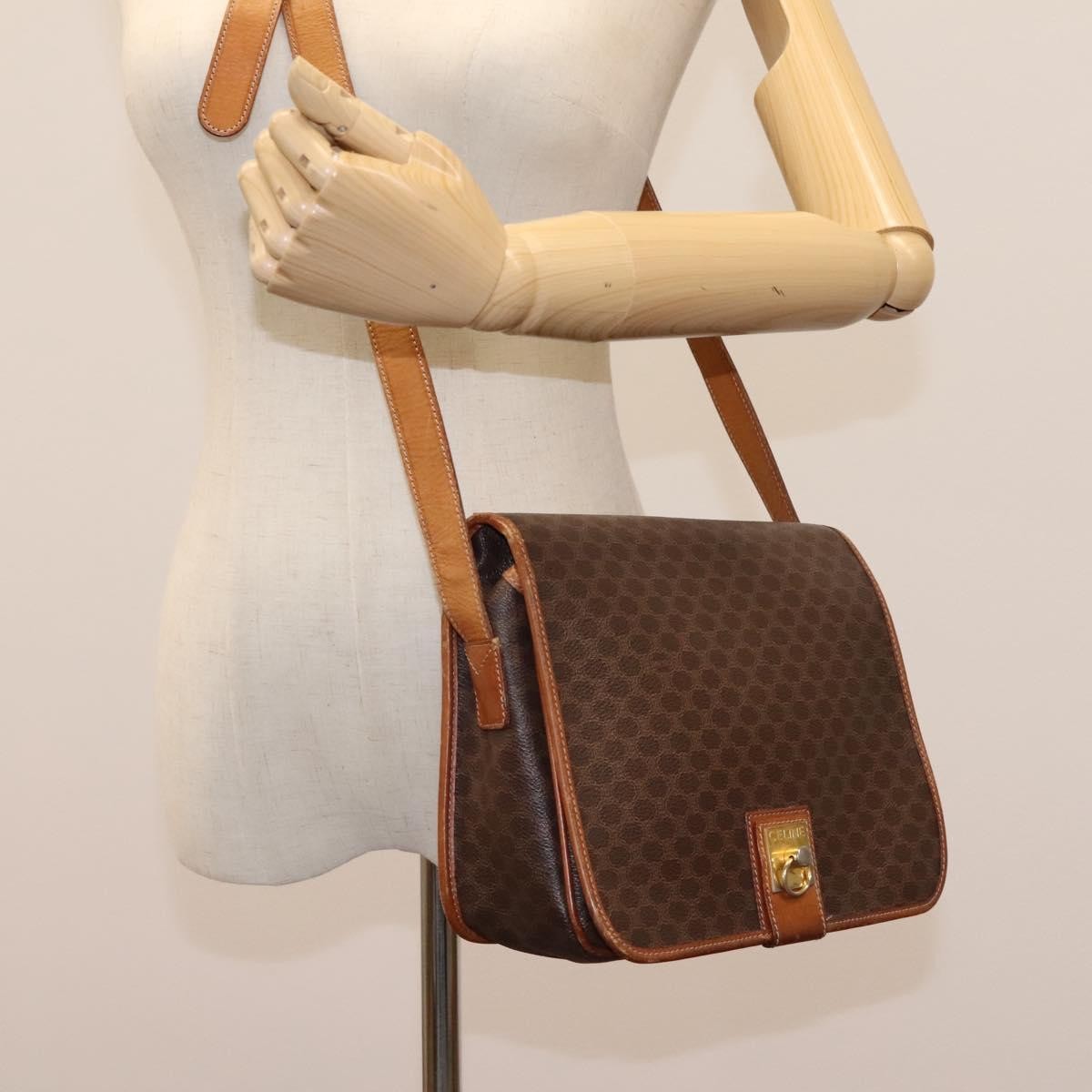 Celine Vintage Macadam Canvas And Leather Brown Canvas Shoulder Bag Bag (Pre-Owned)