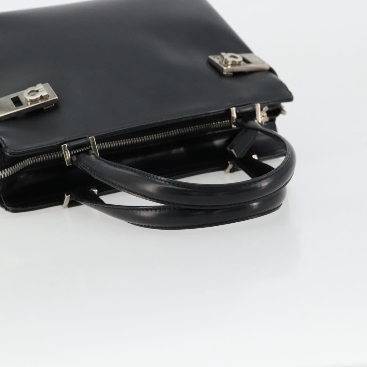 Salvatore Ferragamo Double Gancini Side Buckle Leather Black Leather Tote Bag Bag (Pre-Owned)