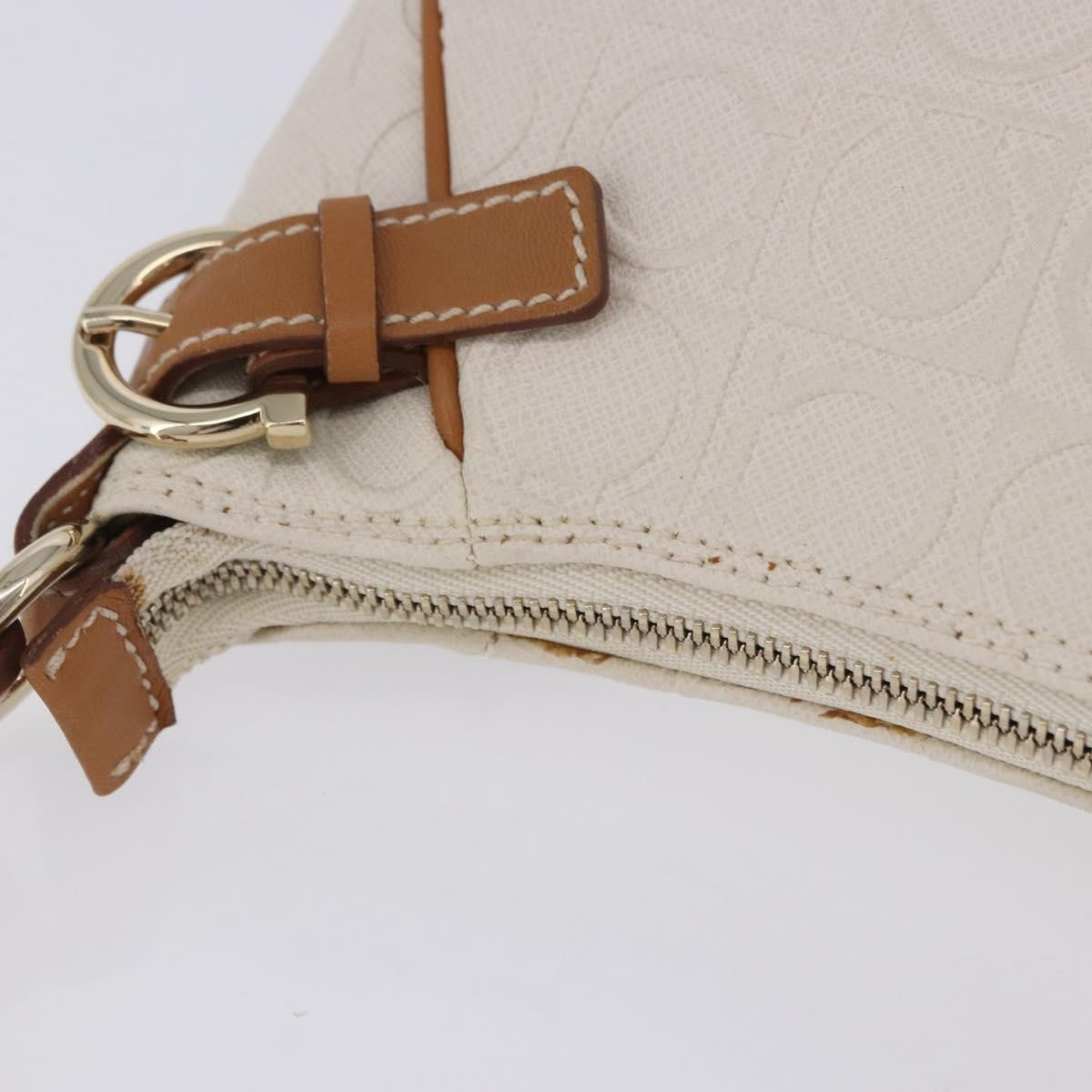 Salvatore Ferragamo Gancini Canvas And Leather White Canvas Clutche & Pouche Bag (Pre-Owned)