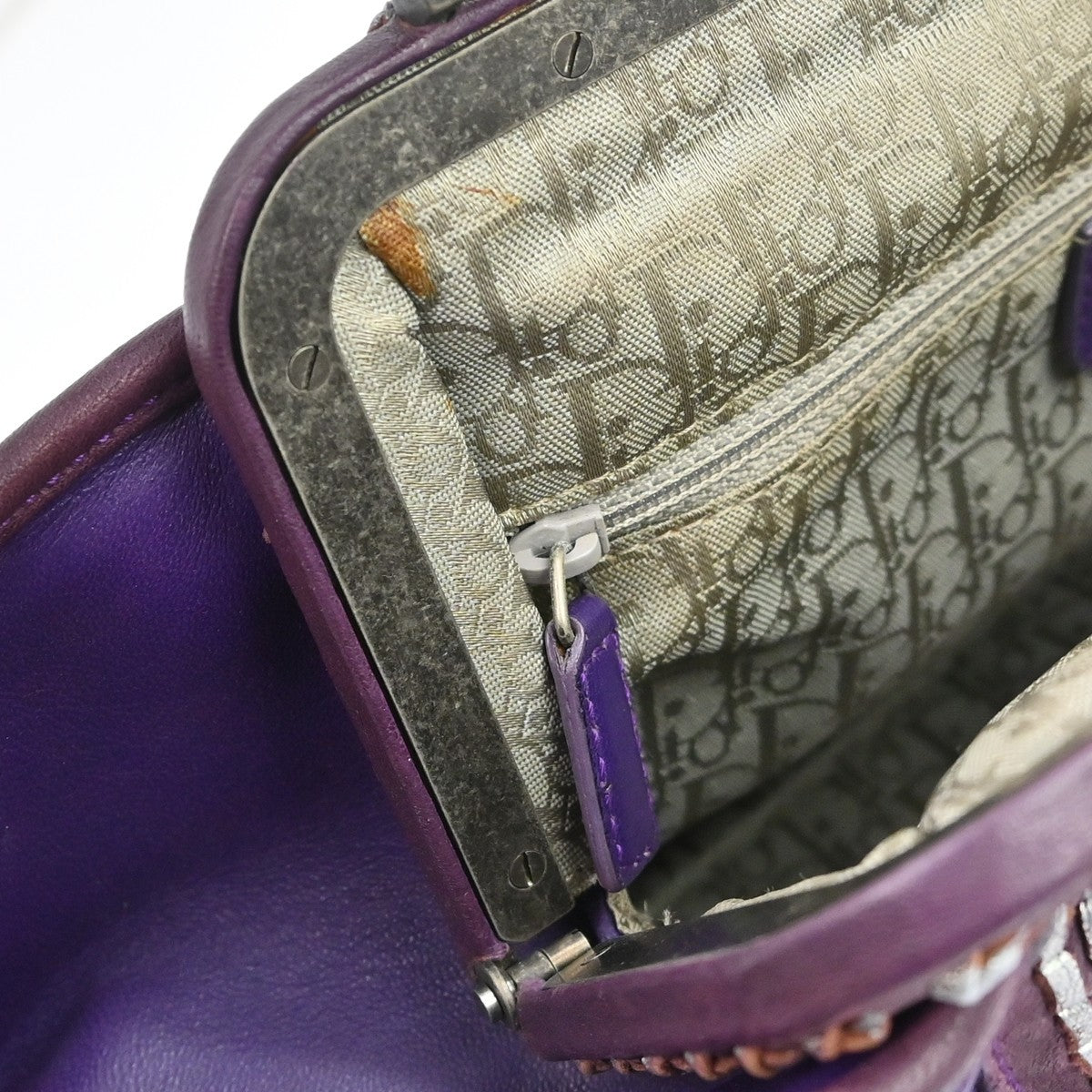 Christian Dior Plisse Frame Pleated Leather Purple Leather Handbag (Pre-Owned)