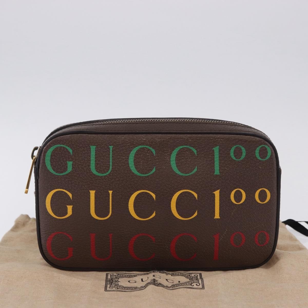 Gucci Aria 100Th Anniversary Belt Printed Leather Brown Leather Clutche & Pouche Bag (Pre-Owned)