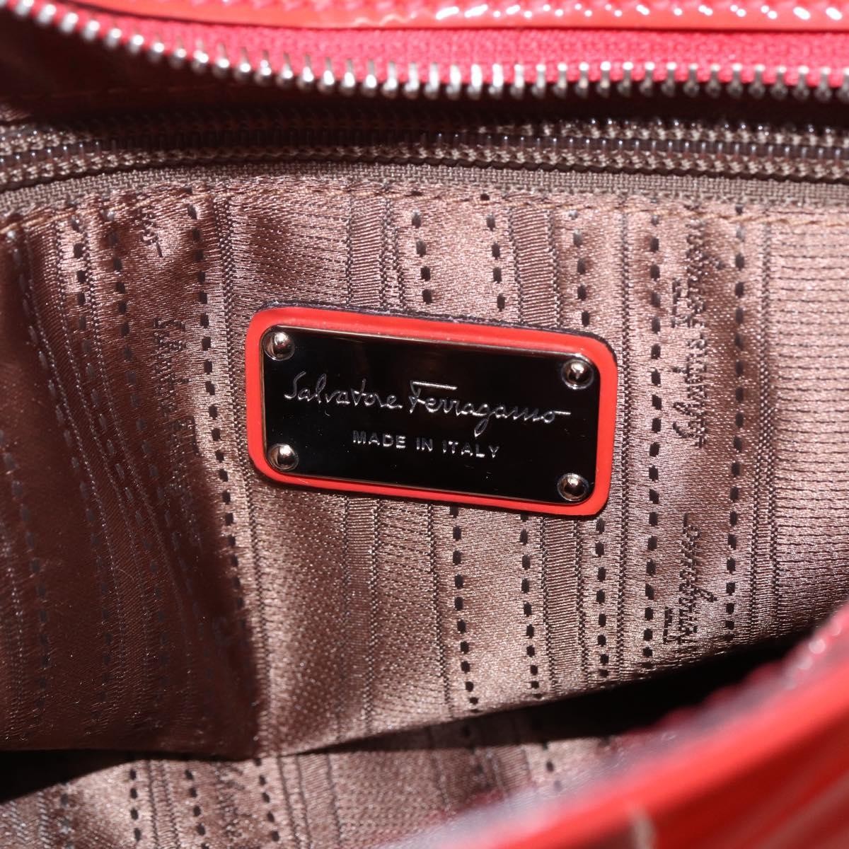 Salvatore Ferragamo Gancini Patent Leather Red Patent_Leather Handbag (Pre-Owned)