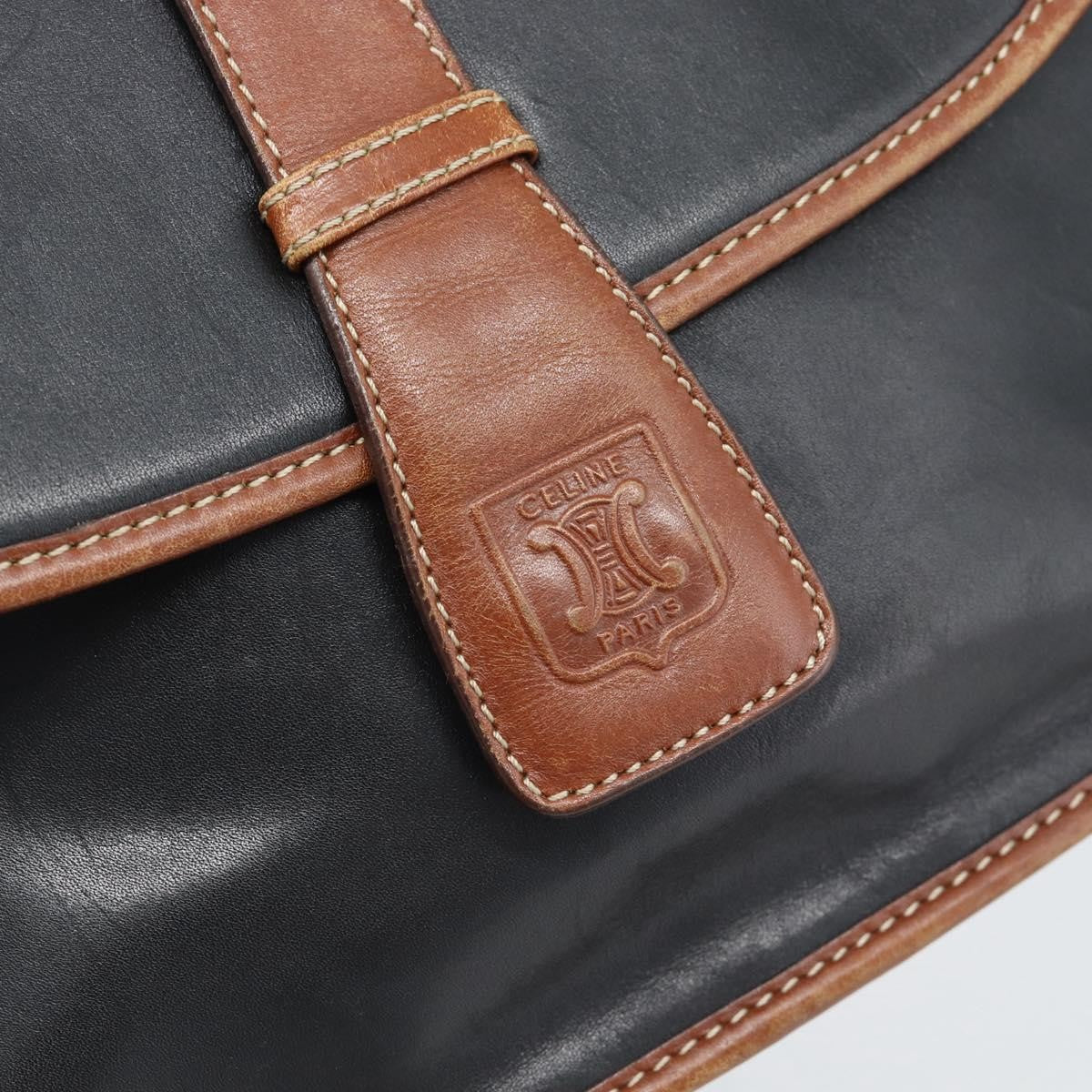 Celine Flap Shoulder Leather Black Leather Shoulder Bag Bag (Pre-Owned)