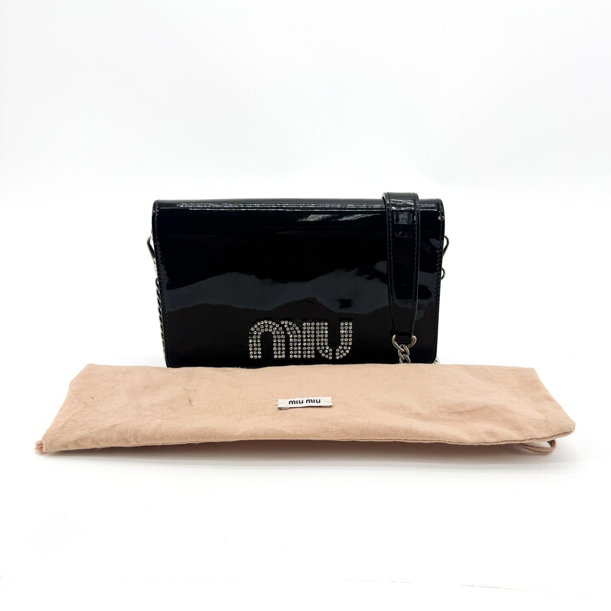 Miu Miu My Logo Chain Patent Black Patent_Leather Crossbody Bag Bag (Pre-Owned)