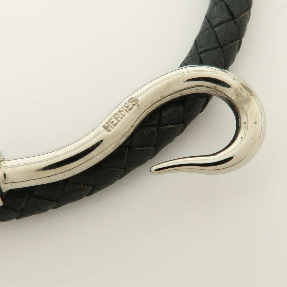 Hermes Jumbo Hook Double Tour Leather And Metal Black Leather Bracelet Jewelry (Pre-Owned)
