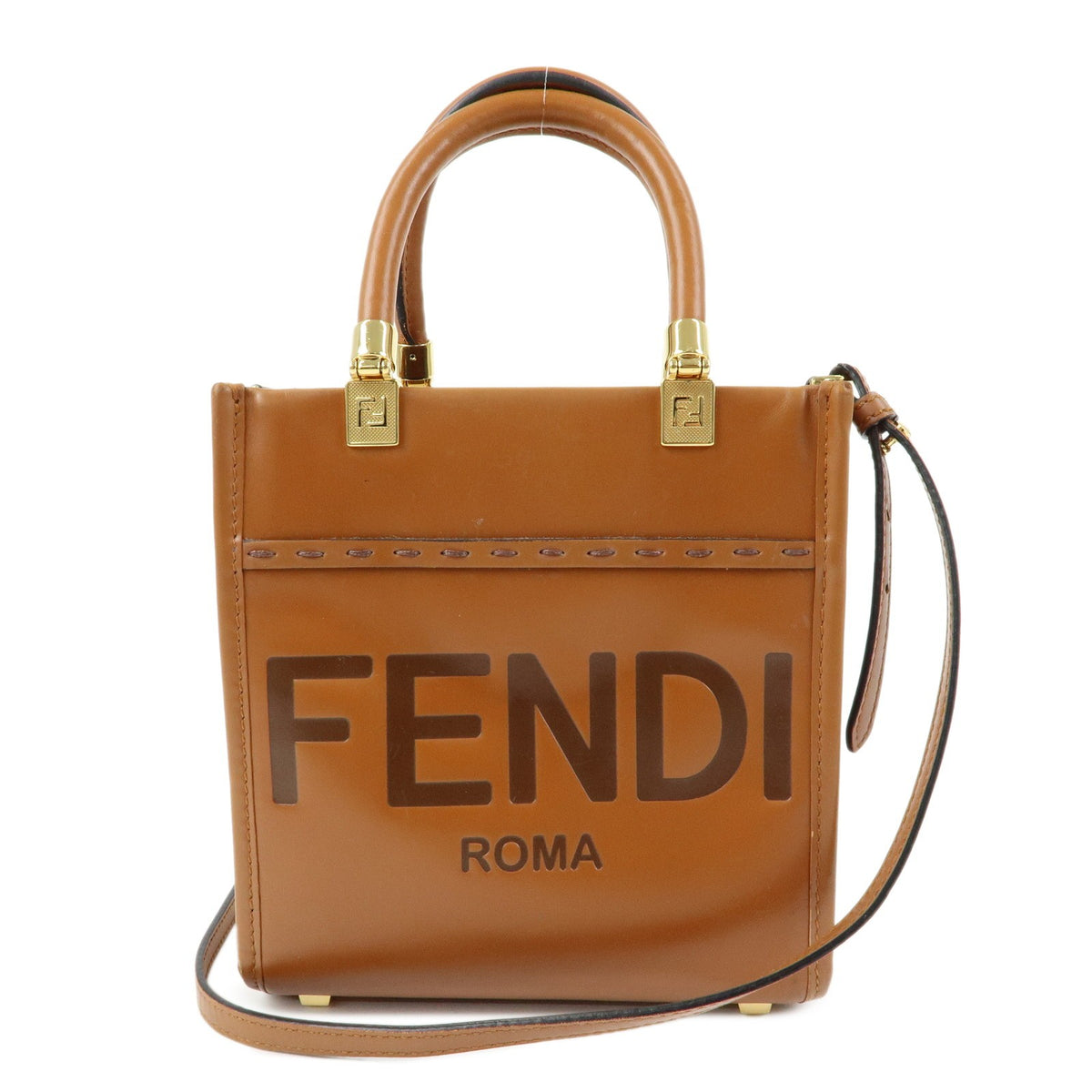 Fendi Sunshine Shopper Leather Brown Leather Tote Bag Bag (Pre-Owned)