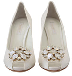 Dolce & Gabbana Crystal-Embellished White Peep Toe Women's Heels