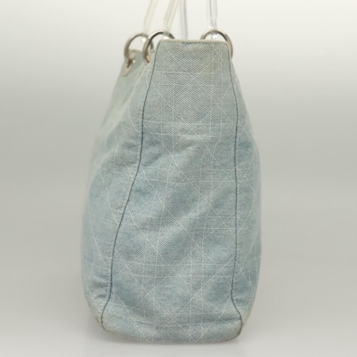 Christian Dior Vintage Lady Dior Cannage Quilt Denim Blue Canvas Tote Bag Bag (Pre-Owned)