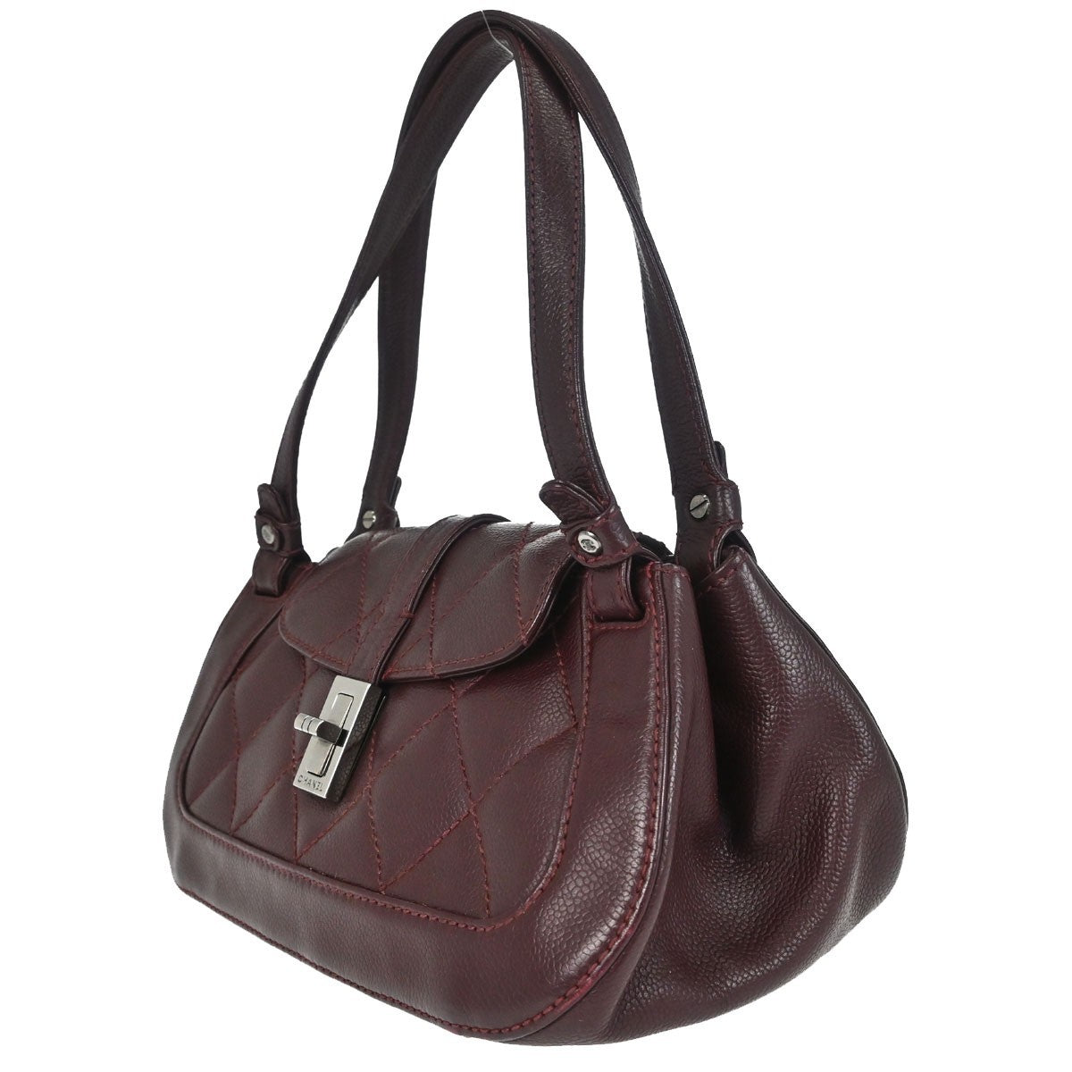 Chanel Mademoiselle Lock Woven Straw Burgundy Leather Shoulder Bag Bag (Pre-Owned)