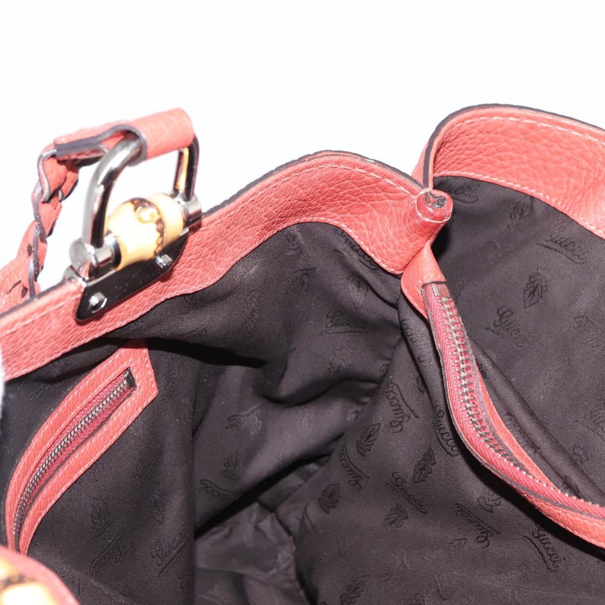 Gucci Vintage Bamboo Handle Leather Red Leather Handbag (Pre-Owned)