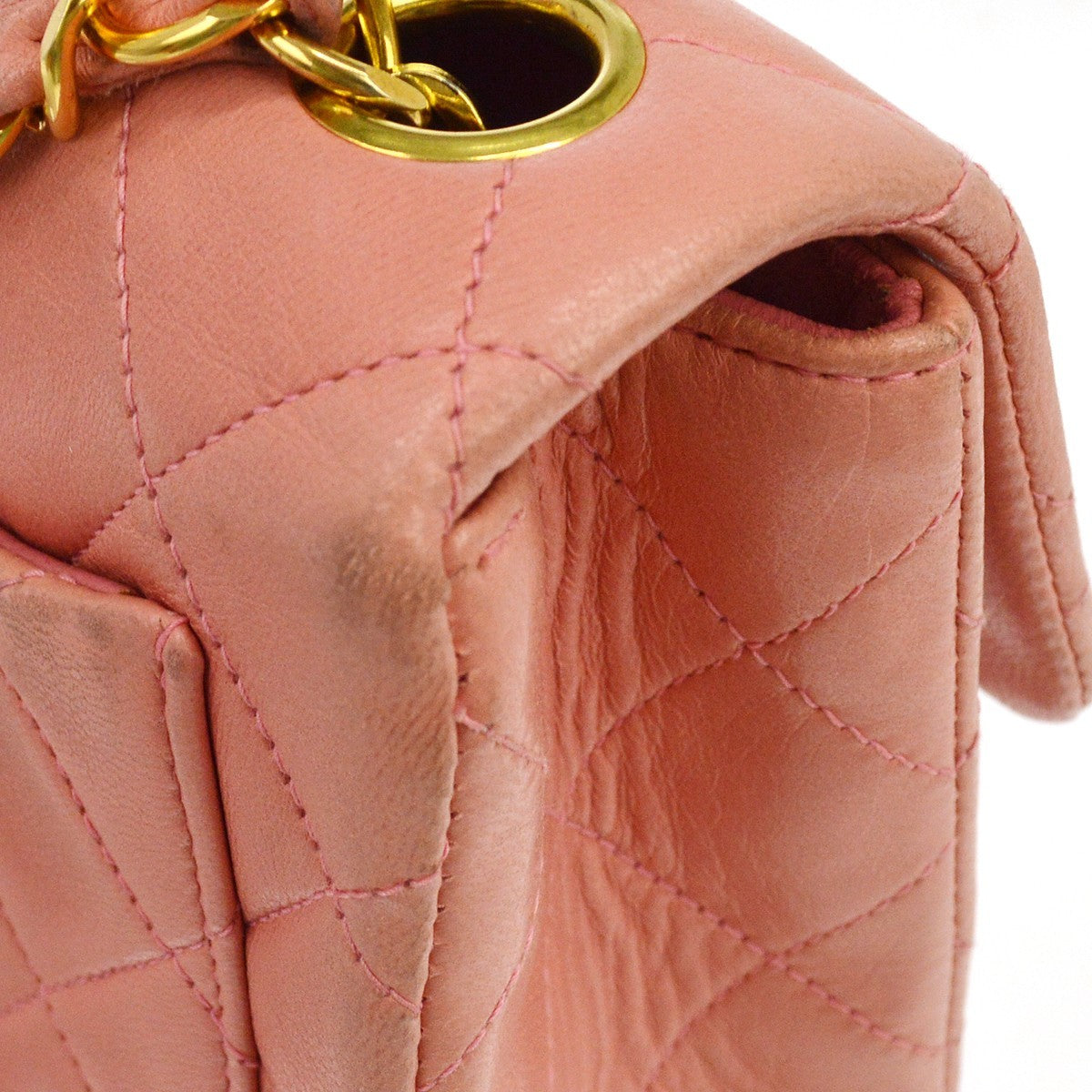 Chanel Vintage Square Classic Single Flap Quilted Lambskin Pink Leather Handbag (Pre-Owned)