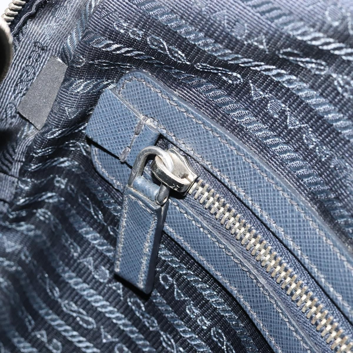 Prada Zip Around Saffiano Leather Navy Leather Briefcase Bag (Pre-Owned)