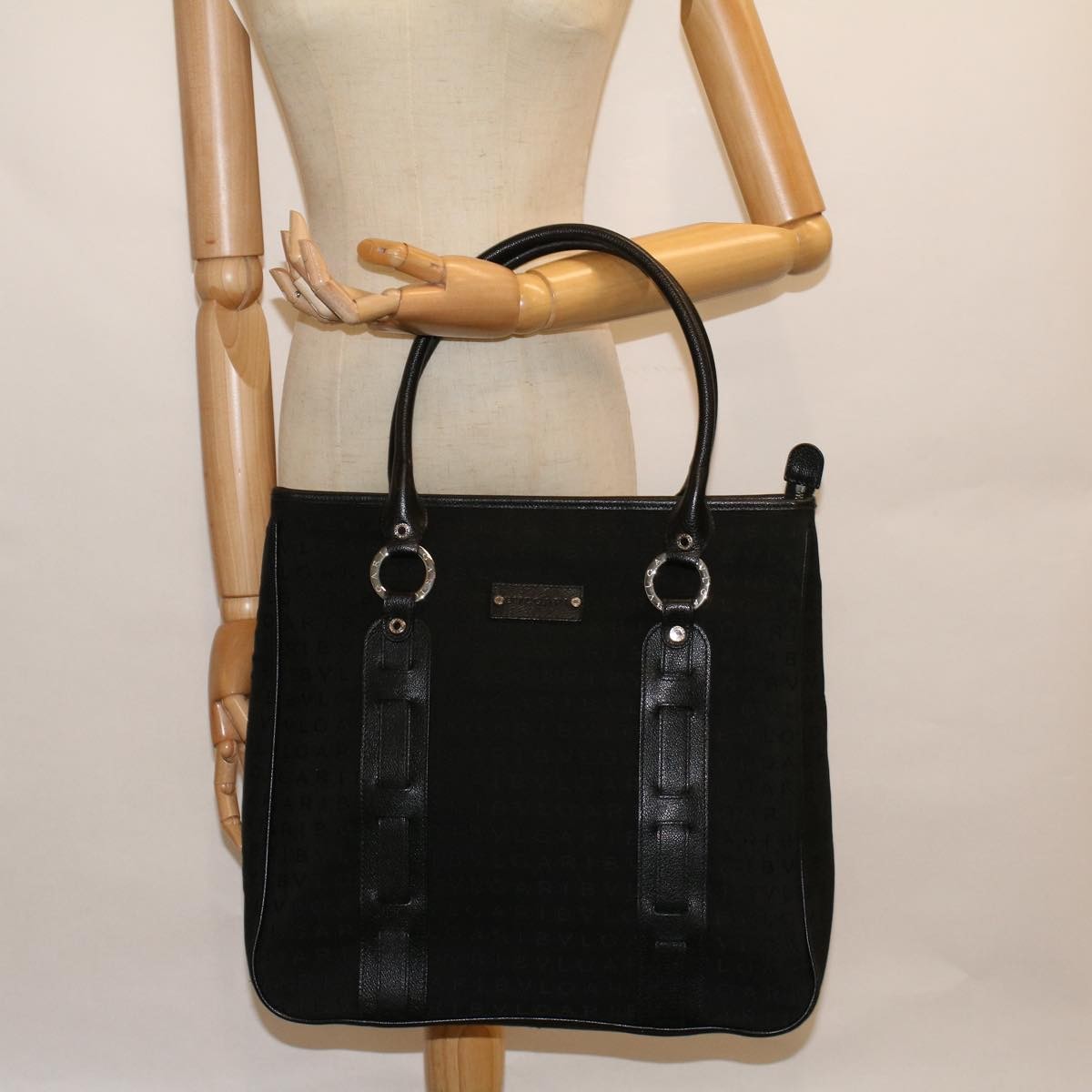Bvlgari Vintage Canvas Black Canvas Tote Bag Bag (Pre-Owned)
