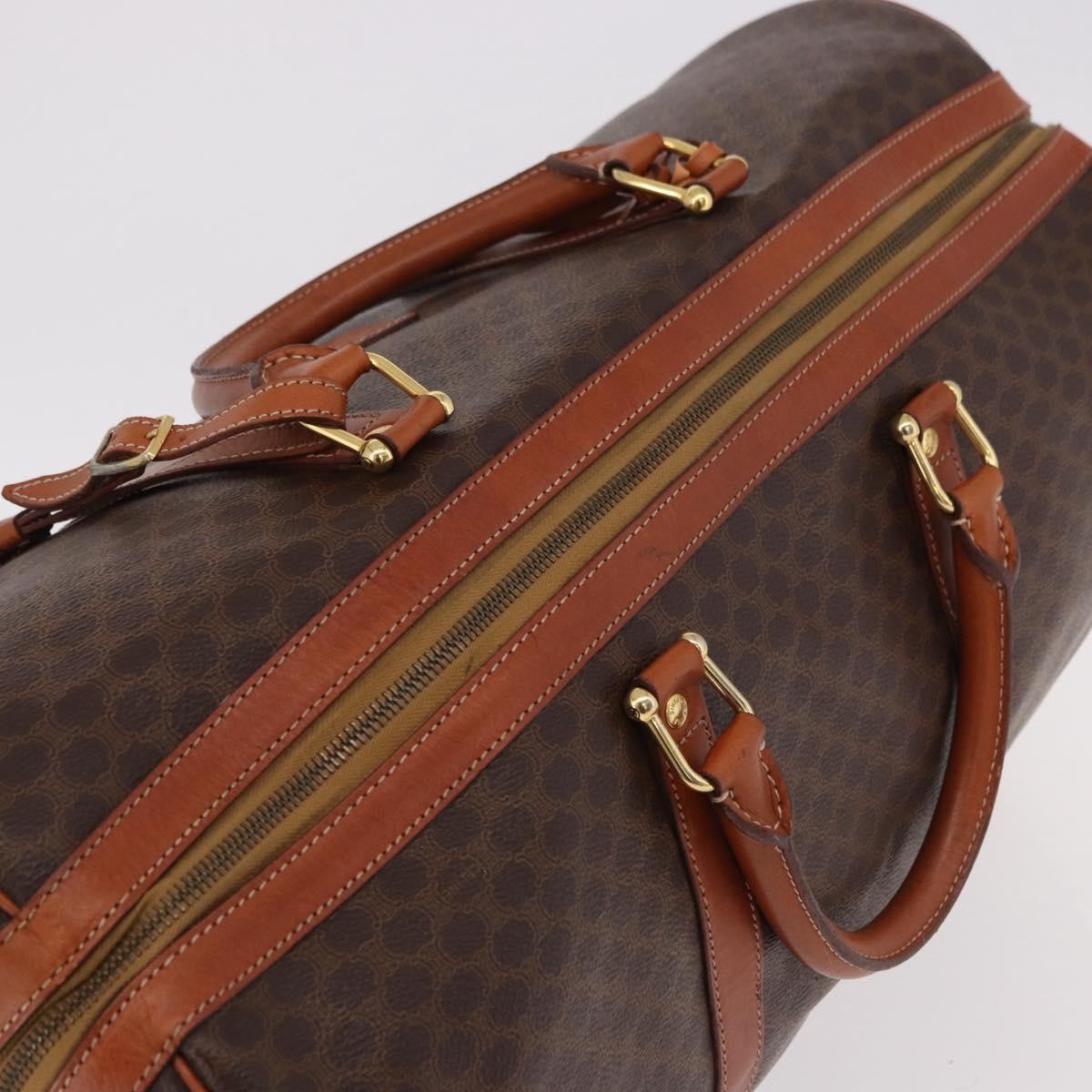 Celine Vintage Duffle Macadam Coated Canvas Brown Canvas Handbag (Pre-Owned)