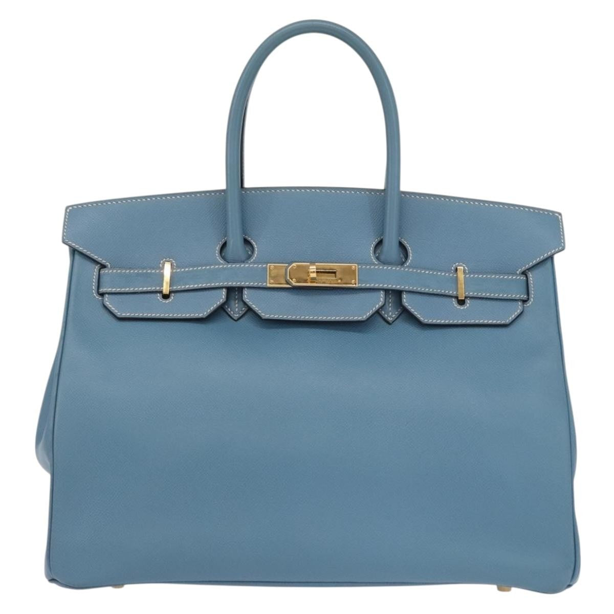 Hermes Birkin Blue Epsom With Gold Hardware Blue Leather Handbag (Pre-Owned)